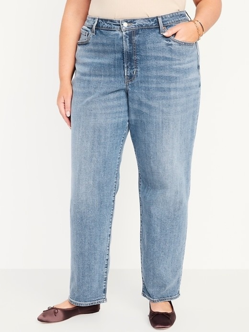 Old Navy Women's OG Straight High Rise Light Wash Mom Jeans 90s Grunge